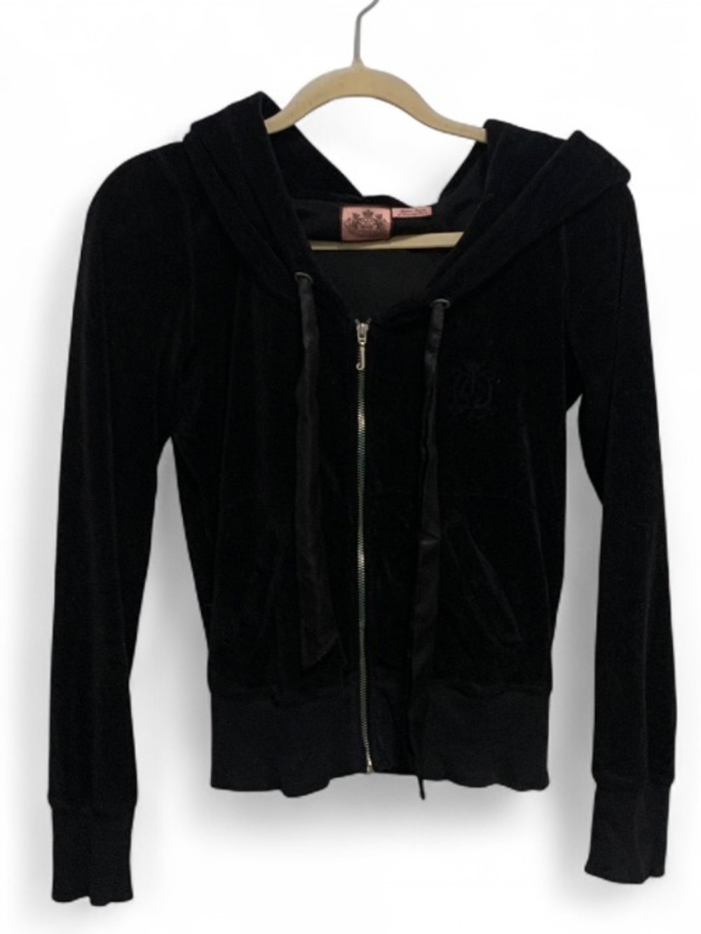 Juicy Couture Velvet Zip-Up Hoodie Jacket in Black
